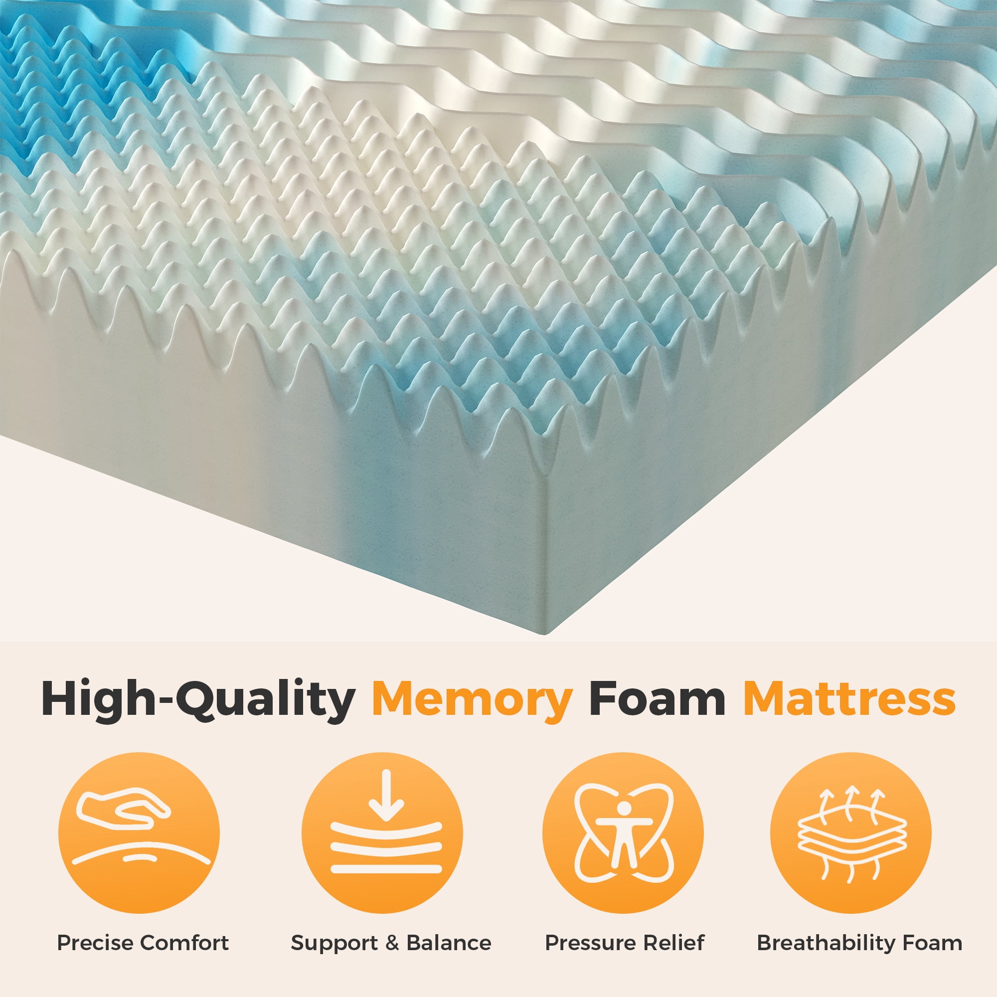Gianna Mattress Topper, 4 Inch Cooling Gel Memory Foam with 6-Zone Support, CertiPUR-US Certified Bed Pad for Pressure Relief and Spinal Alignment