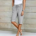thumbnail image 2 of vigerkar Cotton Linen Shorts for Women Summer Fashion Elastic Waist Casual Loose Fit Drawstring Bermuda Short Pants Vacation Beach (Grey, XXL), 2 of 5