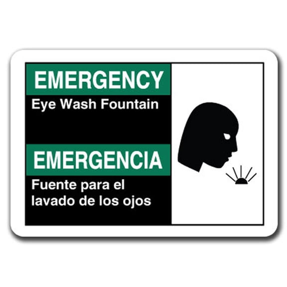 Emergency Sign - Eye Wash Fountain Bilingual 7"x10" Plastic Safety Sign ansi osha