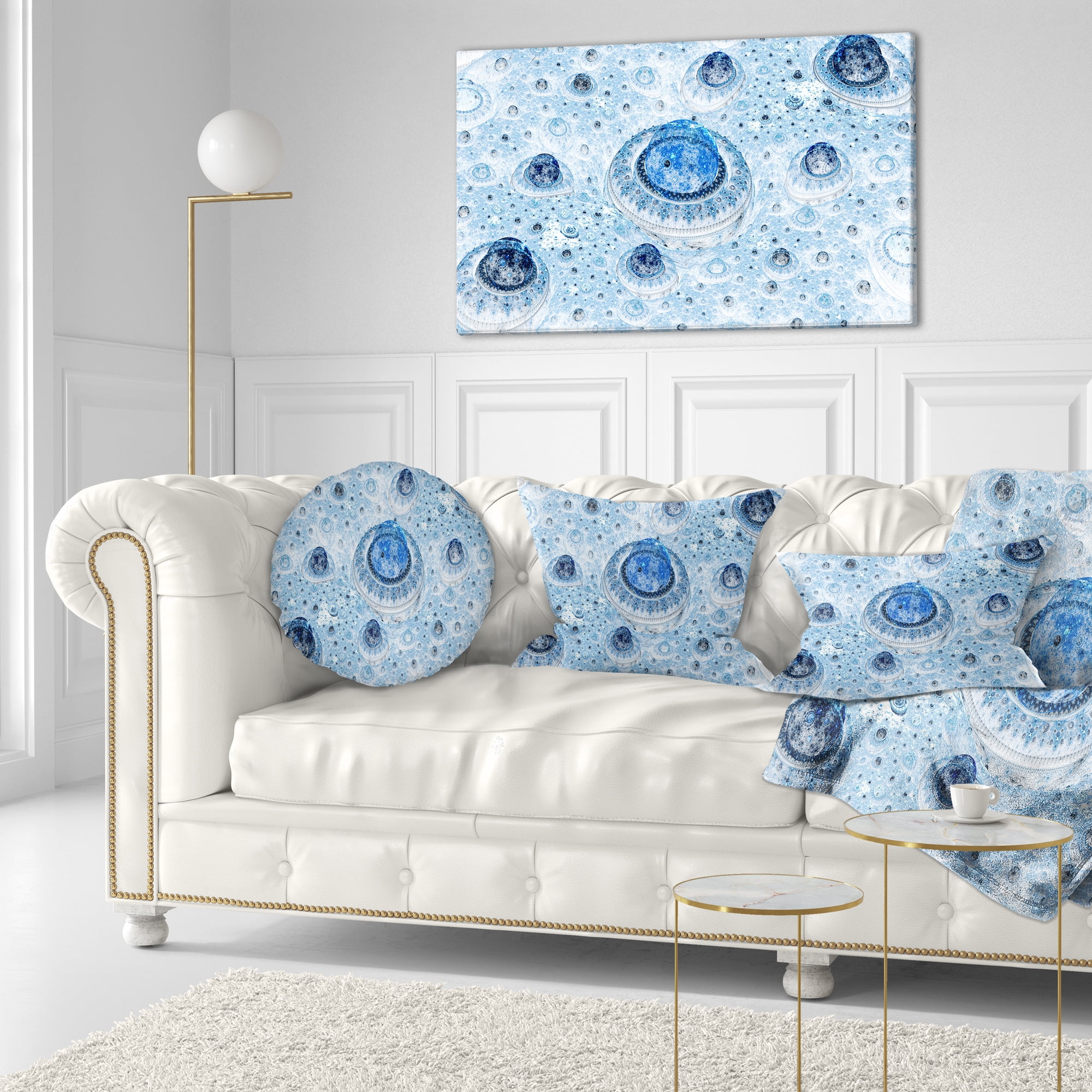 Designart Light Blue Fractal Exotic Planet - Abstract Throw Pillow - 12x20