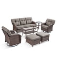 thumbnail image 2 of PARKWELL 7 Pieces Patio Furniture Set with Swivel Chairs, 7-Seat Wicker Conversation Set with Rattan Rocking Chair, Ottoman, Coffee Table and 5" Thick Cushion for Porch Deck, Brown/Gray, 2 of 11