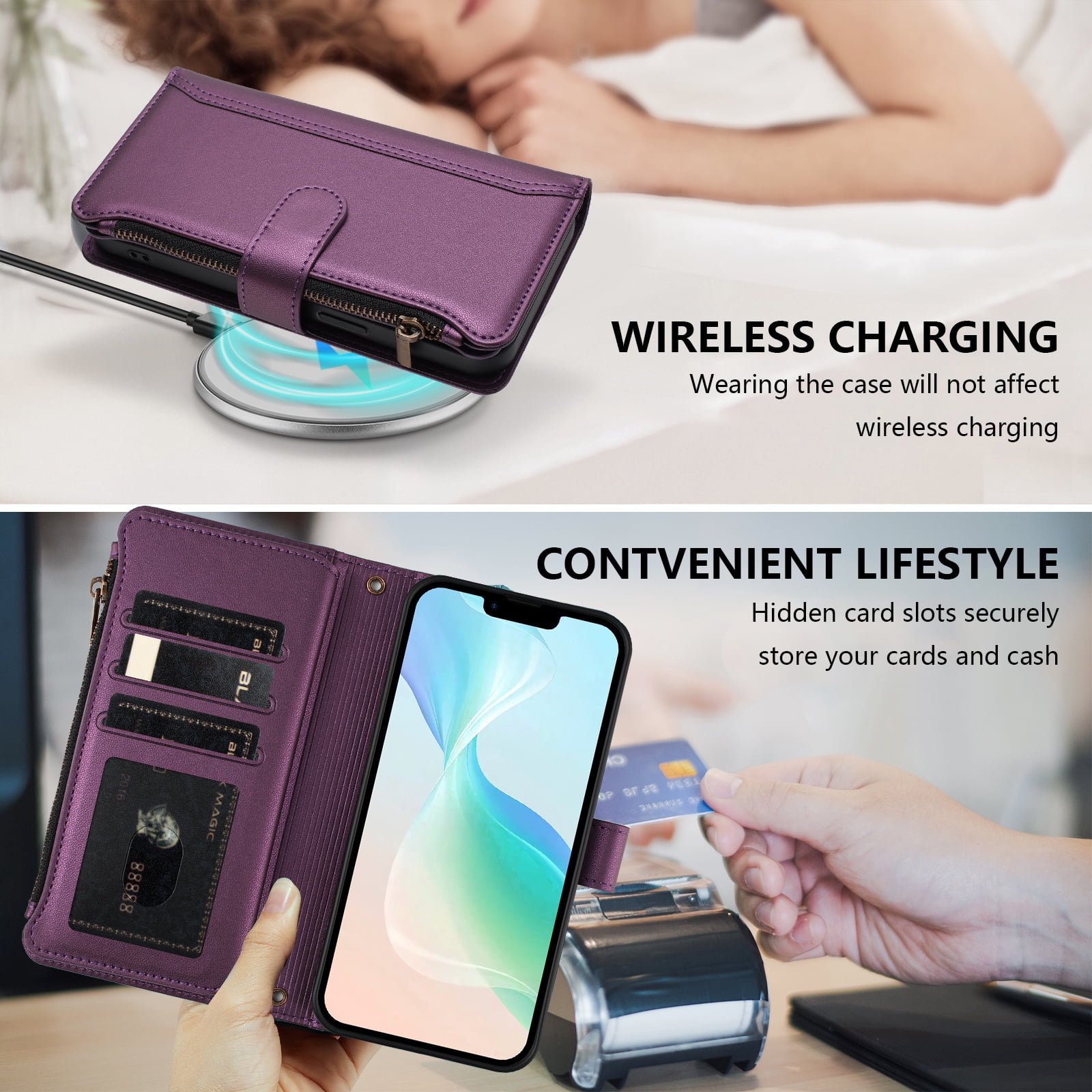 Case for TCL K24 Classic Leather Phone Case with Detachable Wrist Strap Zipper Pocket Card Holder Kickstand Support Wireless Charging Shockproof Cover