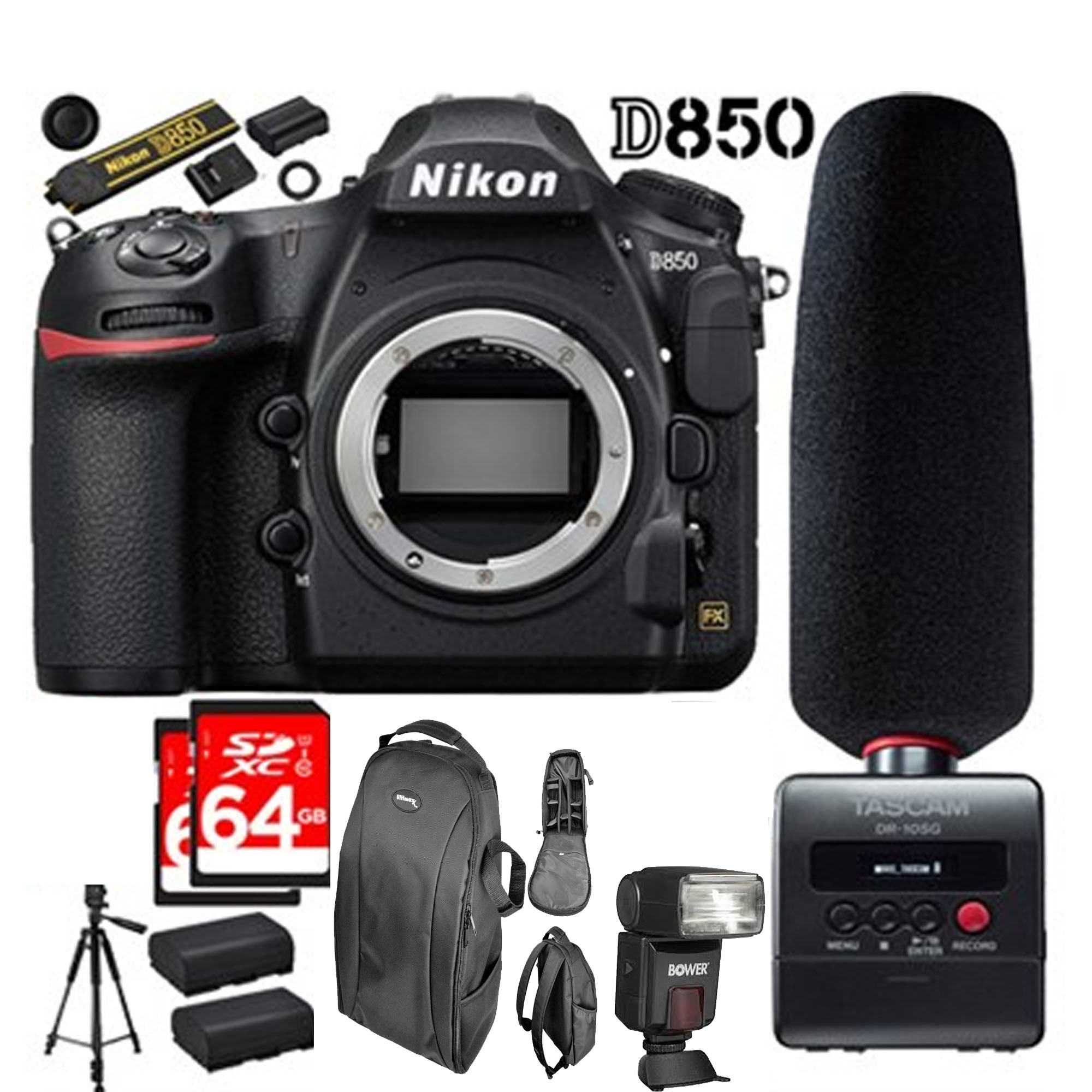 Nikon D850 45.7MP Full-Frame FX-Format DSLR Camera 64GB Tascam Audio Recorder Kit - image 1 of 1