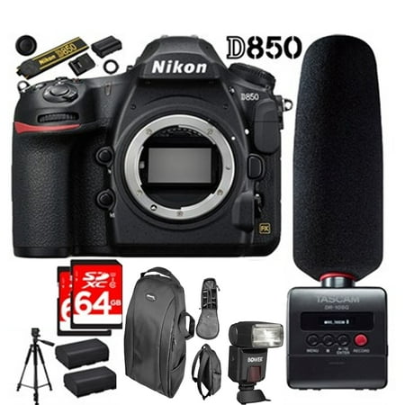 Nikon D850 45.7MP Full-Frame FX-Format DSLR Camera 64GB Tascam Audio Recorder Kit