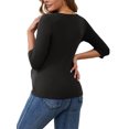 thumbnail image 3 of INSPIRE CHIC Womens V Neck Blouse 3/4 Sleeves Nursing Shirts Solid Ribbed Knitted Buttons Decor Ruched Maternity Tops Medium Black, 3 of 6