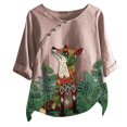 thumbnail image 1 of Hauts de Mode pour Femmes Mode Femmes T-Shirt Blouse Ample en Coton et Lin à Imprimé Hauts, 1 of 4