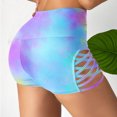 thumbnail image 5 of Workout Shorts Women Crisscross Hollow-Out Plaid Biker Short Leggings High Waisted Belly Control Stretch Shorts (XL, Light Blue|Tie-dye), 5 of 6