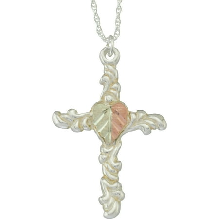 Black Hills Gold Jewelry by Coleman Co. Swirled Cross 10kt and 12kt Black Hills Gold and Sterling Silver Pendant, 18