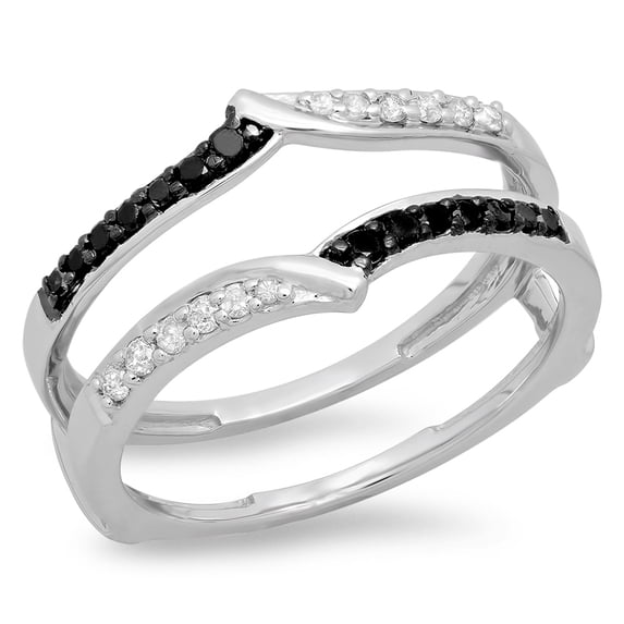 Dazzlingrock Collection 0.33 Carat (ctw) 14K Round Black & White Diamond Wedding Guard Double Ring 1/3 CT, White Gold, Size 6