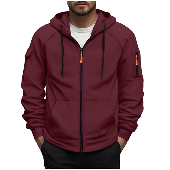 Men's Tactical Hoodie Full Zip Long Sleeve Cargo Sweatshirt with Sleeve Pockets Outdoor Sport Jacket Casual