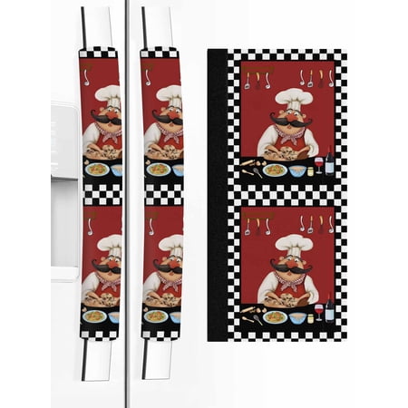 Refrigerator Door Handle Covers Set of 2 Bistro Cooking Chef Refrigerator Handle Covers Non Slip Kitchen Appliance Funny Kitchen Wine Black Plaid Handle Covers for Refrigerator and Oven Protector