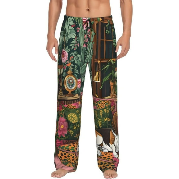 Vsdgher Dog On Floral Couch Mens Pajama Pants Sleep & Lounge Pants, PJ Pants-Small