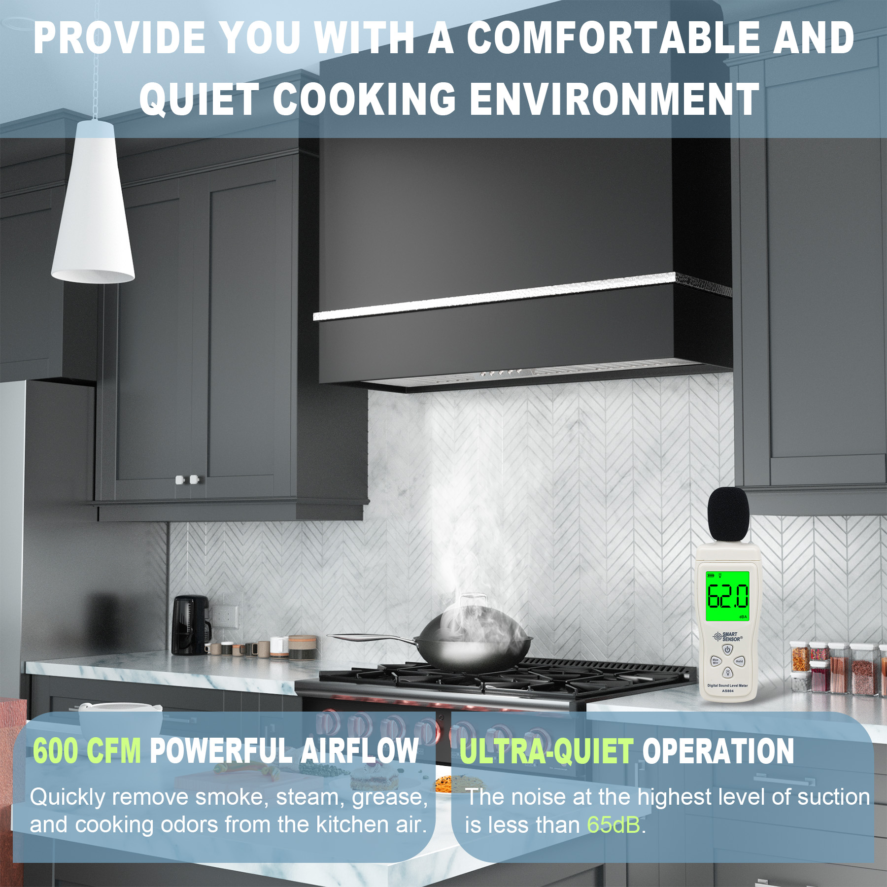 Akicon Range Hood 36 Inch, 600 CFM Stainless Steel Vent Hood with Powerful Range Hood Insert, Modern Square Kitchen Hood with 3 Speed Control, LED Lights, Baffle Filters, Wall Mounted (AK-HS36HA-JBN)
