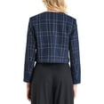 thumbnail image 3 of Chaqueta de tweed recortada con botones frontales sin cuello de INSPIRE CHIC para mujer en azul oscuro, 3 of 5