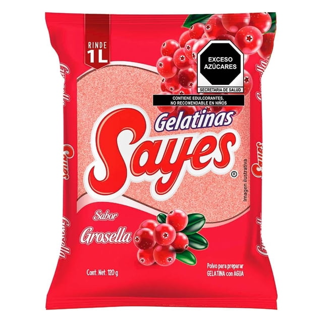 Polvo para preparar gelatina Sayes de agua sabor grosella 120 g