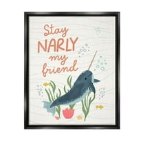 Stupell Industries Stay Narly My Friend Narwhal Graphic Art Jet Black Floating Framed Canvas Print Wall Art, Design by Nina Blue