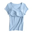 thumbnail image 6 of BODOAO Crop Tops for Women with Built In Bra Short Sleeve Scoop Neck Padded Shirt, Soft Stretch Fitted Basic Summer Tee for Yoga Workout Lounge Going Out Casual Outfits Light Blue M, 6 of 7