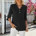 thumbnail image 2 of Tiqkatyck Women Summer Tops, Women's Fashion Short Sleeve Solid Color V Neck Chiffon T Shirt, Shirts for Women Black L, 2 of 5