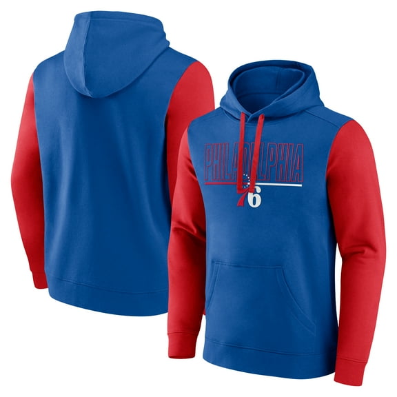 Men's Logo Athletic Royal Philadelphia 76ers Outline Colorblock Pullover Hoodie
