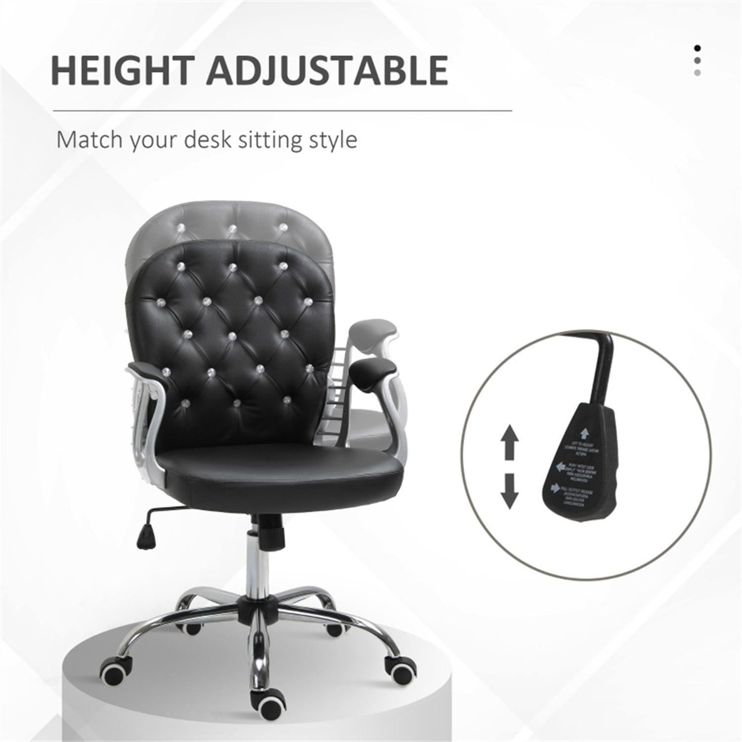Office Chair with Massage Function, Faux Leather, Adjustable Height, Swivel, Black