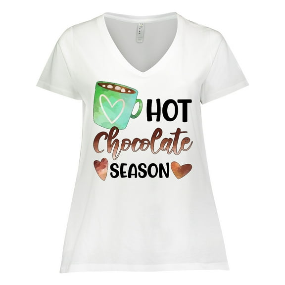 Inktastic Hot Chocolate Season with Green Mug and Hearts Women's Plus Size V-Neck T-Shirt
