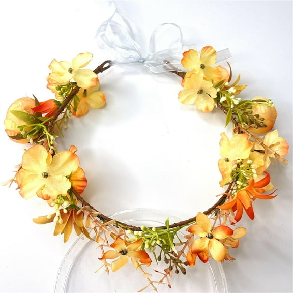 Casual Chic Head Wrap Girls Flower Crown Flower Girl Headpiece Boho Little Wreaths for Weddings Family Photography 2-In-1 Headband & Hair Clip