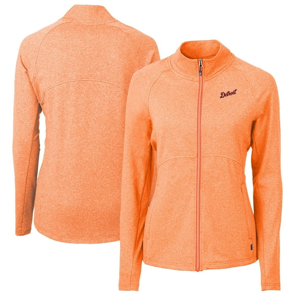 Women's Cutter & Buck  Heather Orange Detroit Tigers  Adapt Eco Knit Hybrid Recycled Full-Zip Jacket