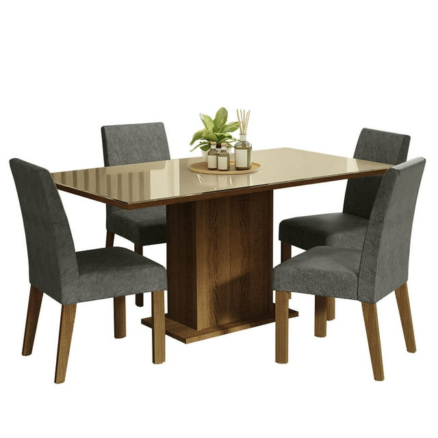 Juego de Comedor Madesa Mesa de Tapa de Vidrio y 4 Sillas Marrón/Crema/Plata