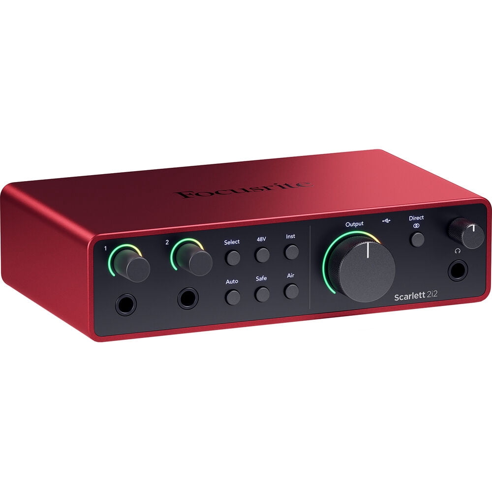 Focusrite Scarlett 2i2 USB-C Audio Interface (4th Generation) with Tripod Mic Stand + Boom, Headphone Holder, Pop Filter & 2x XLR Cable Bundle