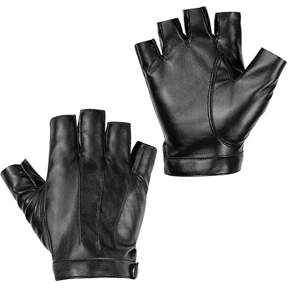 Fingerless Driving Gloves, PU Faux Leather Outdoor Sport Half Finger Glove, Leather Half Finger Glove for Men Women Teens