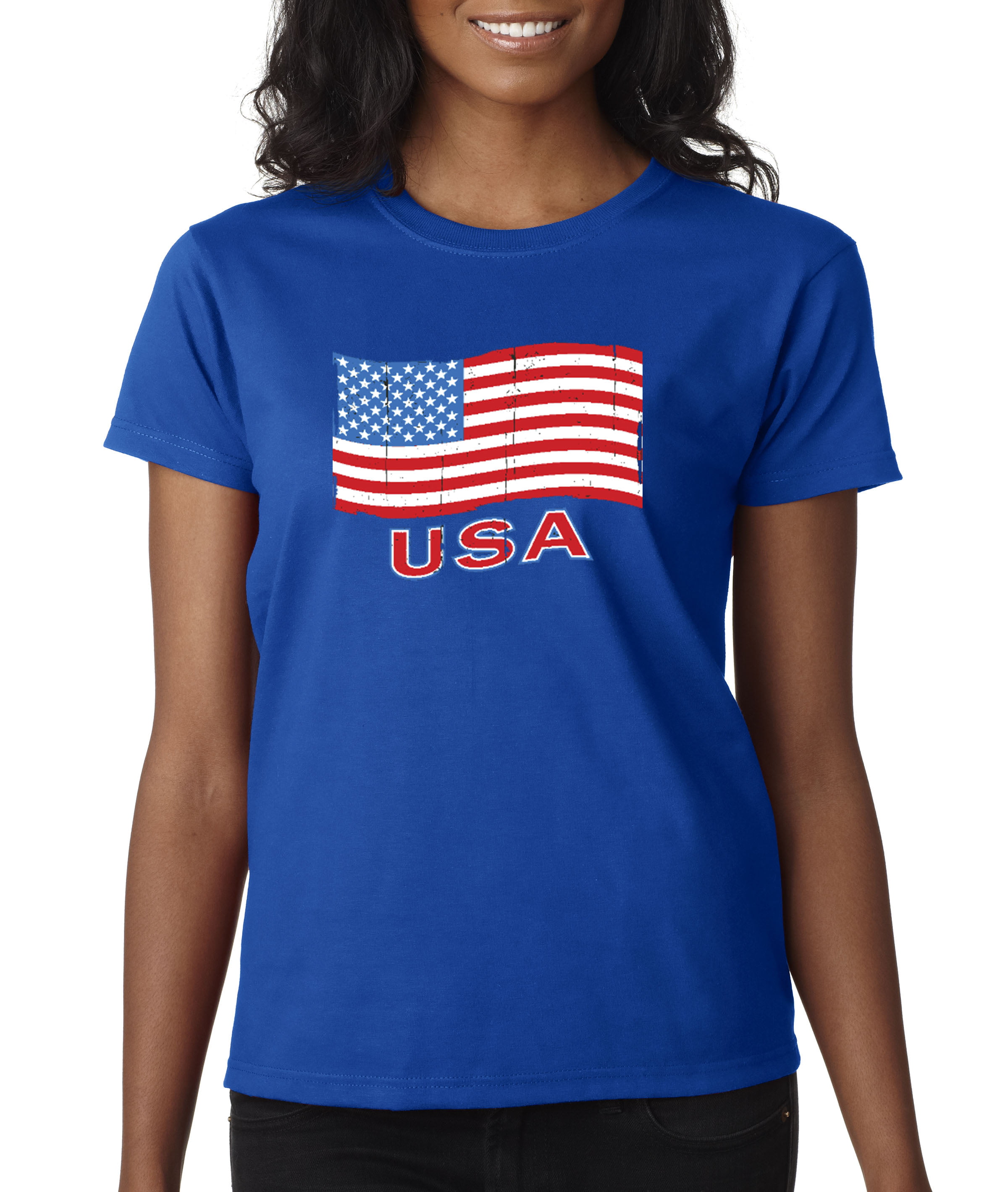 Trendy USA - Trendy USA 719 - Women's T-Shirt USA Flag Distressed Old ...