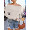 thumbnail image 5 of BadPiggies Women's Off The Shoulder Sweater Fashion Long Sleeve Tops Fall Winter Ribbed Pullover Knit Outfits (L, White), 5 of 8