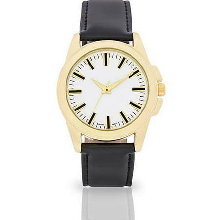 ACCUTIME WATCH CORP - Men's White Face Fashion Watch, Black Faux Band