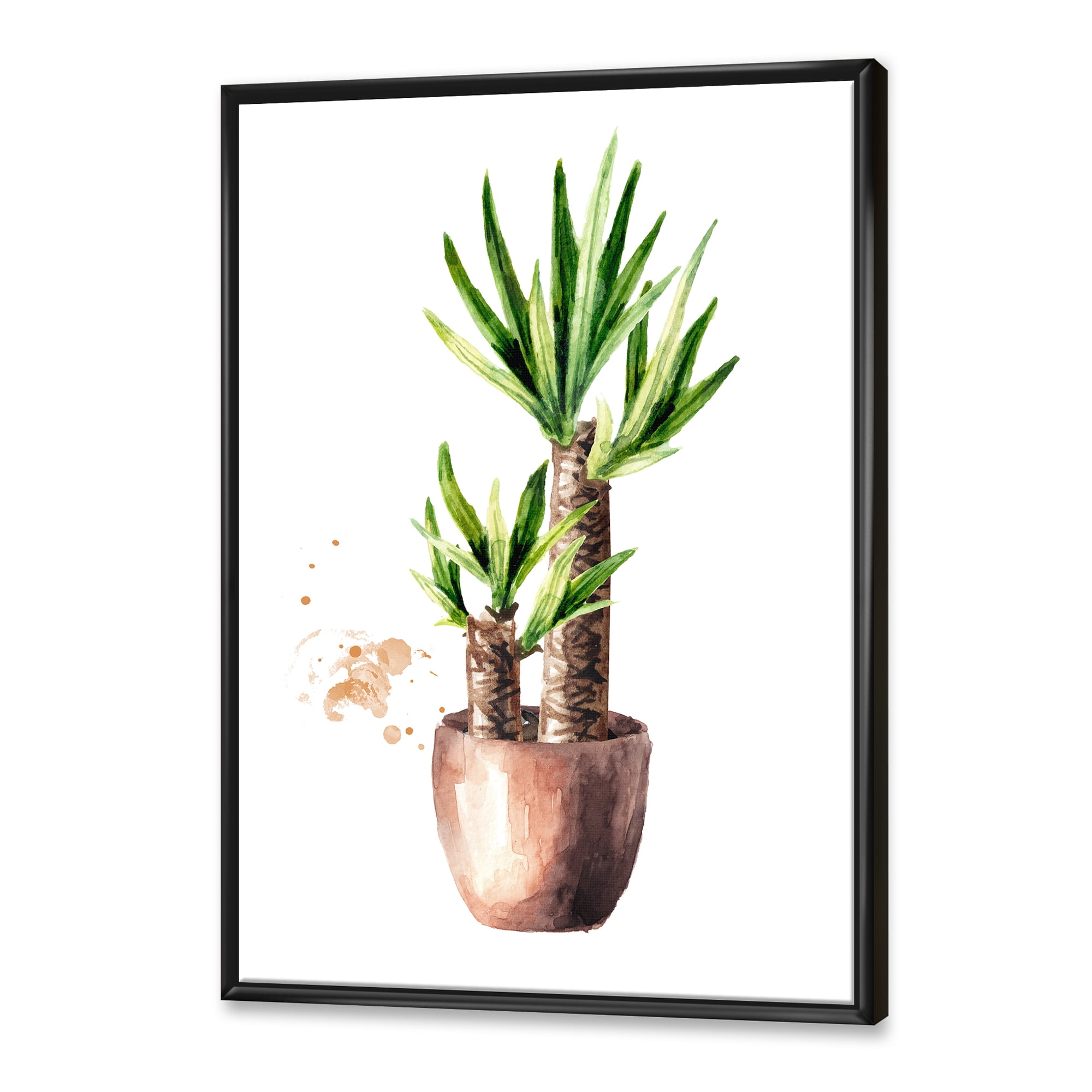 Designart 'Yucca Tree In The Ceramic Flower Pot On White' Traditional Framed Canvas Wall Art Print