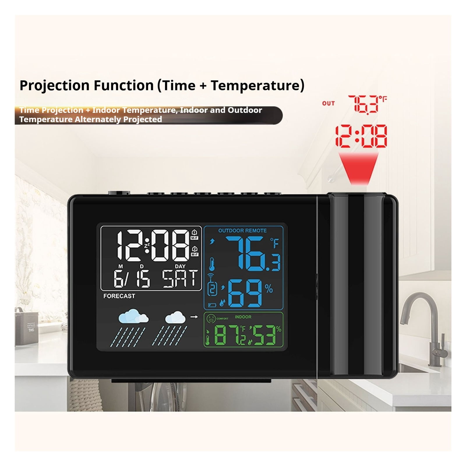 Digital Projection Alarm Clock, Weather Station with Temperature & Humidity
