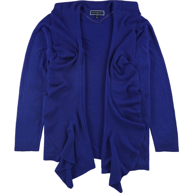 Karen Scott Womens Ruffled Cardigan Sweater, Blue, Plus Size, 2X