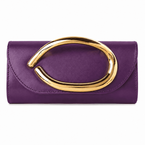REMANLAND Women's Envelope Clutch Bag with Gold-Tone Oval Accent, Purple