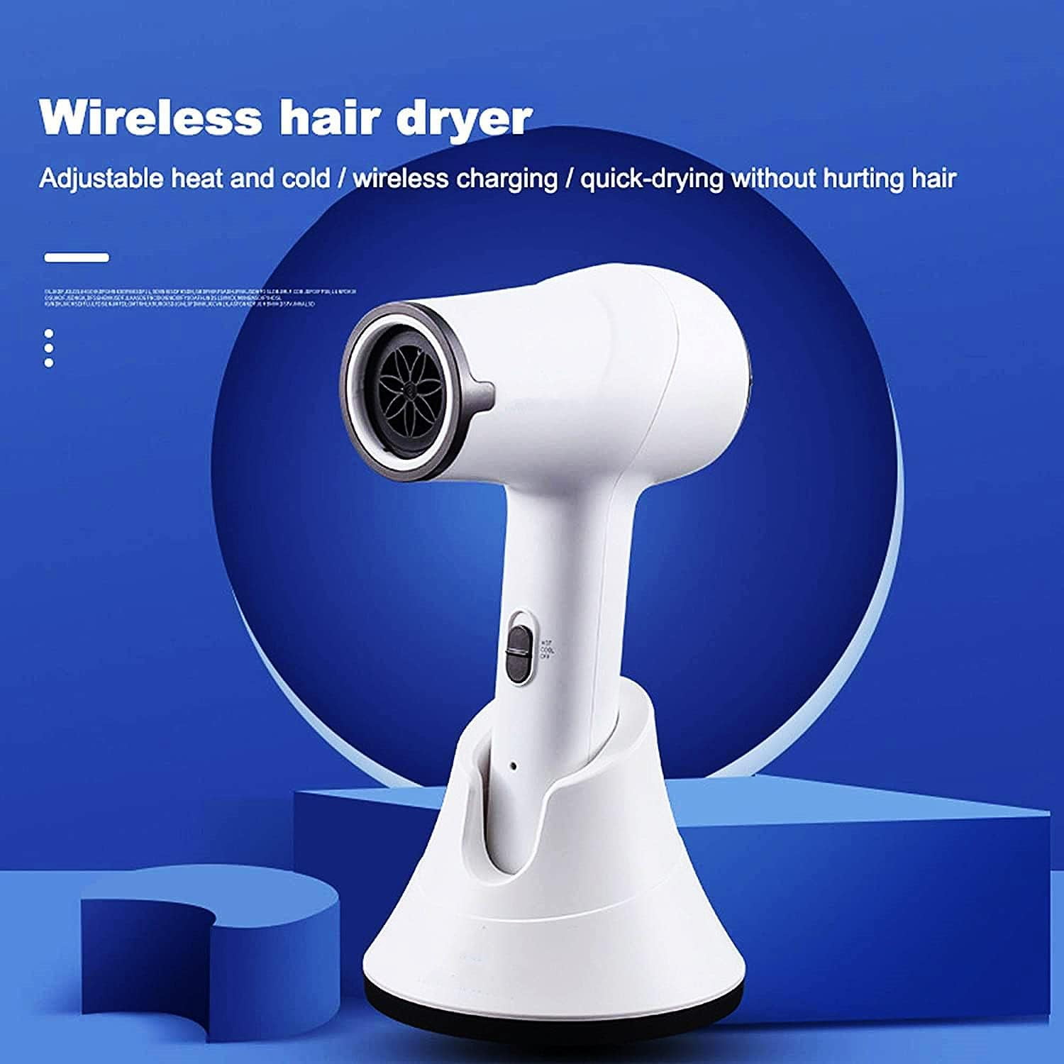 Cordless Hair Dryer, Rechargeable Hair Dryer w/Hot & Cold Wind, Portable Blow Dryer, for Travel School Pet Care Hairdressing Oil Painting Drying Tools