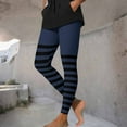 thumbnail image 5 of Gufahion Sizes S-XXXL Full Length Pants Leggings Women's Halloween Striped Print Sports Fitness Solid Colored Casual Tight Fitting Peach Hip Yoga Stretch, Gifts for Yourself, Dark Blue, 5 of 8