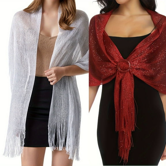 Sparkling Metallic Shawls and Wraps with Buckle for Evening Dresses Party Wedding Bride Bridesmaid
