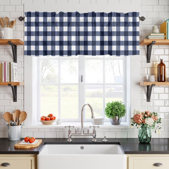 Curtain Valance for Windows Blue and White Checkerboard Short Rod Pocket Kitchen Valances Blackout Curtains Stripe Buffalo Plaid Window Treatment for Living Room Bathroom Bedroom,54"x18"