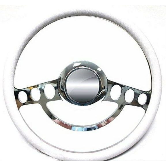 Chrome & White Steering Wheel for Ford Hot Rod or Truck w/Aftermarket GM Column