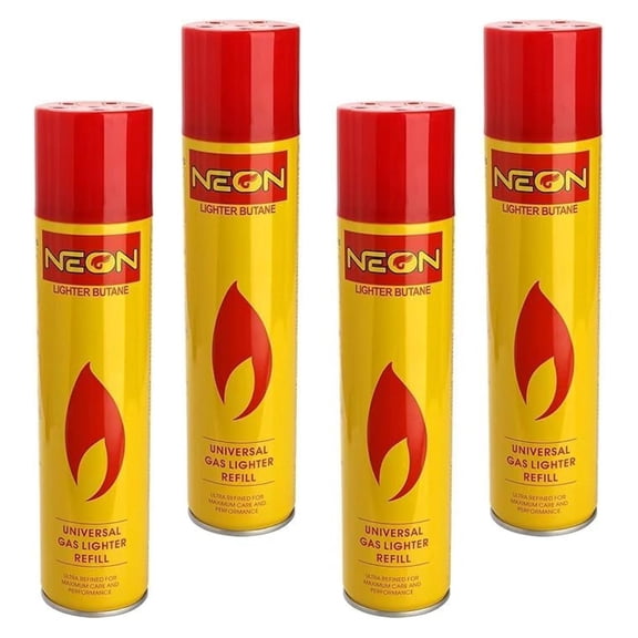 Neon Butane Refill Lighter Gas Refill Butane Universal Fuel Ultra Refined 300ml 10.14Oz (4 Cans)
