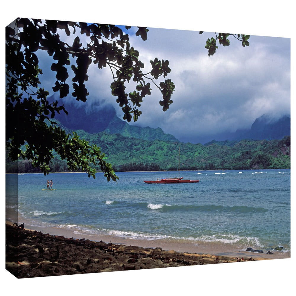 ArtWall Kathy Yates "Red Canoe On Hanalei Bay" Gallery-Wrapped Canvas