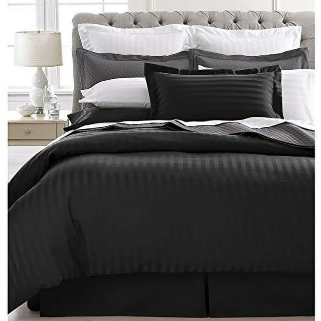 Ultra Soft 1800 Series 3 PC Striped Duvet Set (King, Black)