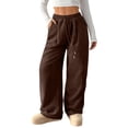 thumbnail image 2 of Endives Women's Sweatpant Wide Leg Pants Corduroy High Waist Barrel Pants Comfy Baggy Sweatpants Coffee, 2 of 7