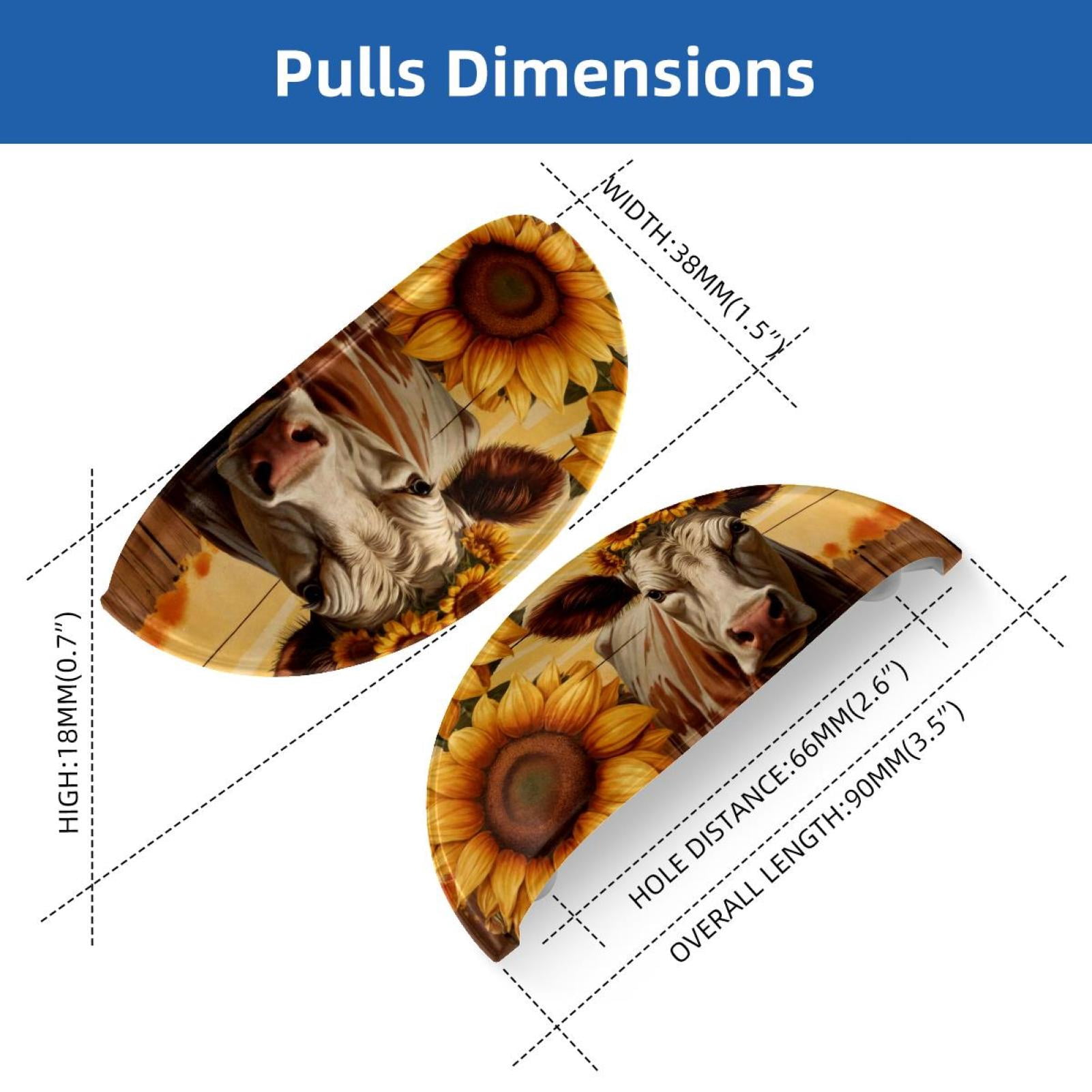 PhooArto 6 Pcs Cup Drawer Pulls, Wooden Board Cow Sunflower Wreath Shell Shape Handles Cabinet Knobs for Dresser Cupboard Closet Wardrobe with Screws