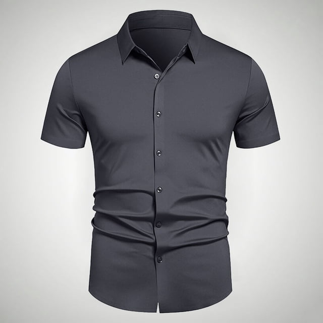 Mens Shirts Plus Size under $5 Short Sleeve Button Lapel Business Casual Solid Color Casual Button Down Shirts for Summer Business Wedding Dark Gray M