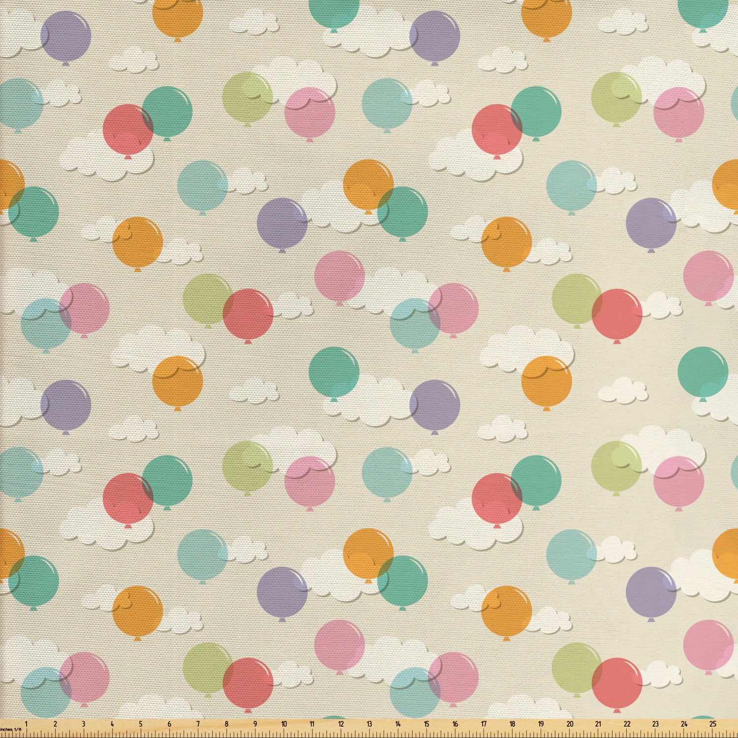 Birthday Fabric by The Yard, Pastel Colored Balloons Flying over the