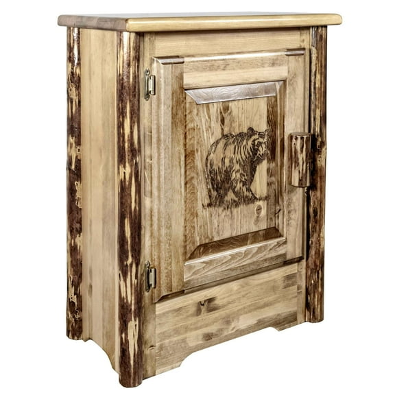 Glacier Country Collection Accent Cabinet w/ Laser Engraved Bear Design, Left Hinged